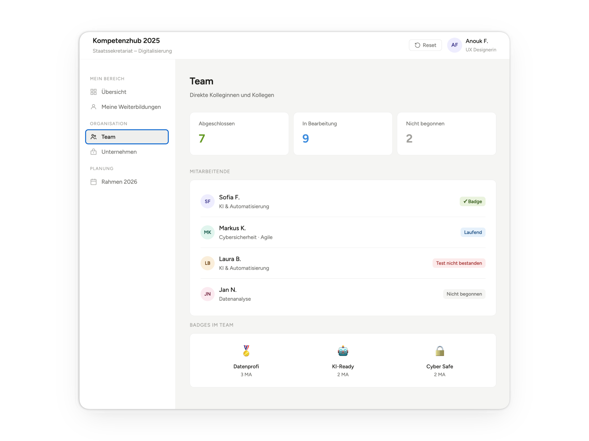 Gamified Skills Management prototype mockup